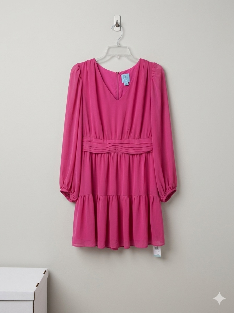CeCe Fuchsia Long-Sleeve Tiered Midi Dress